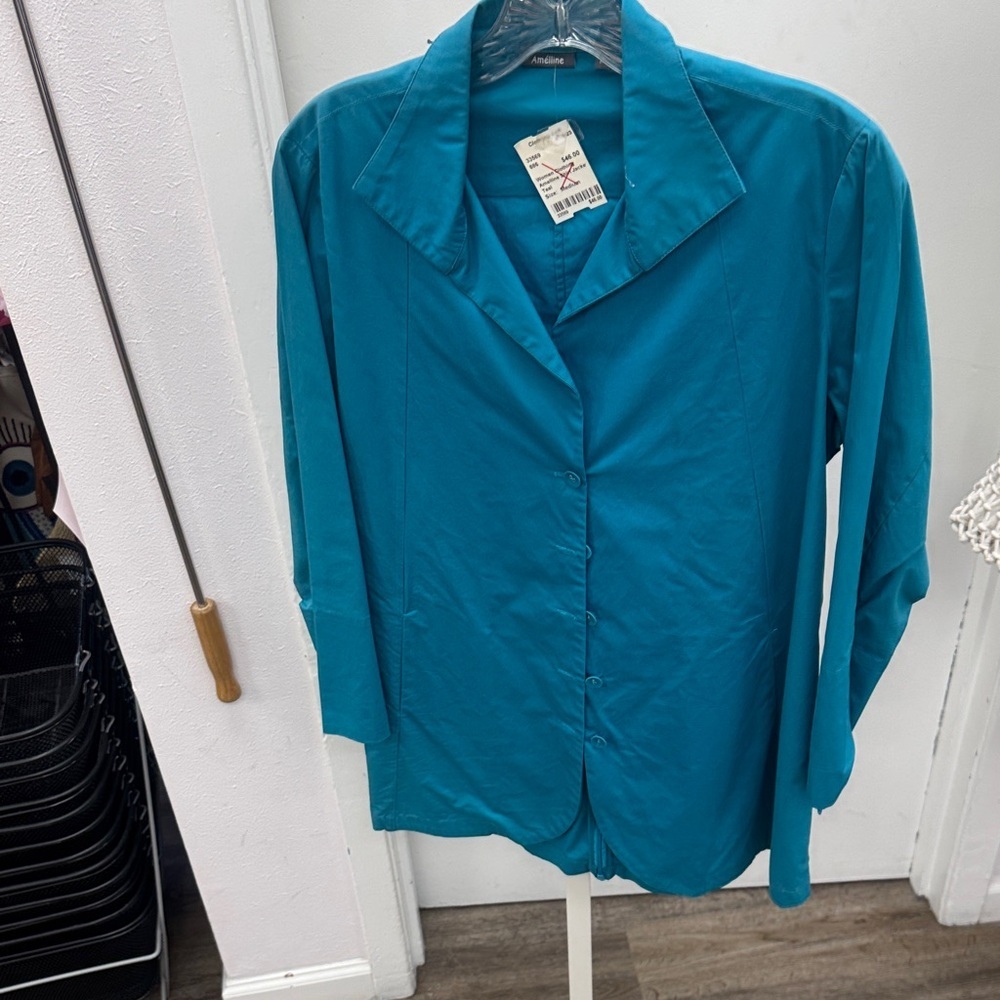 Amélline Teal Button-Down Shirt for Women Size Medium